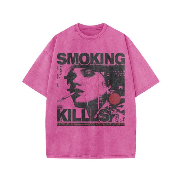 Street Rebel Smoking Kills Collage Graphic Print Acid Washed T-Shirt - Pink - US20-22(3XL) - image 8