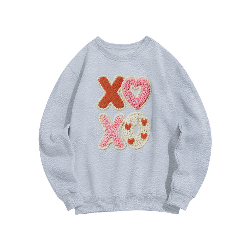 Xoxo Fake Knit-textured Valentine's Day Print Sweatshirt - Grey - US16-18(2XL) - image 4