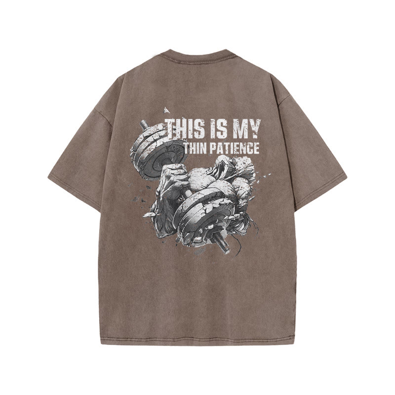 100% Cotton This Is My Thin Therapy Gym Print Acid Washed T-shirt - Coffee - US20-22(3XL) - image 4