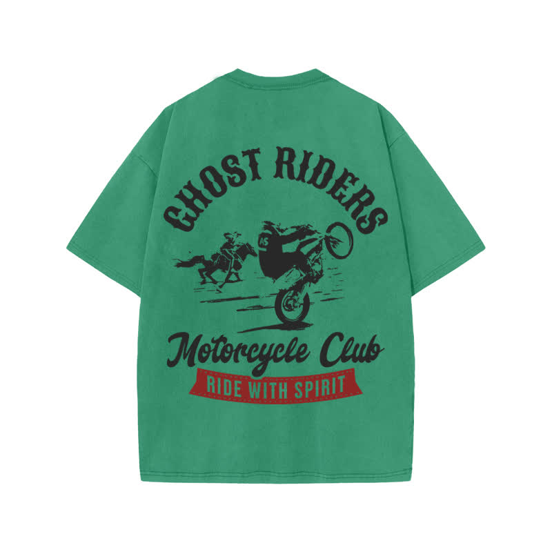 Unisex Ride With Spirit Print Acid Washed T-shirt - Green - US20-22(3XL) - image 6