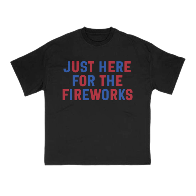 Just Here For The Fireworks Print T-shirt - Black - US16-18(2XL) - image 3