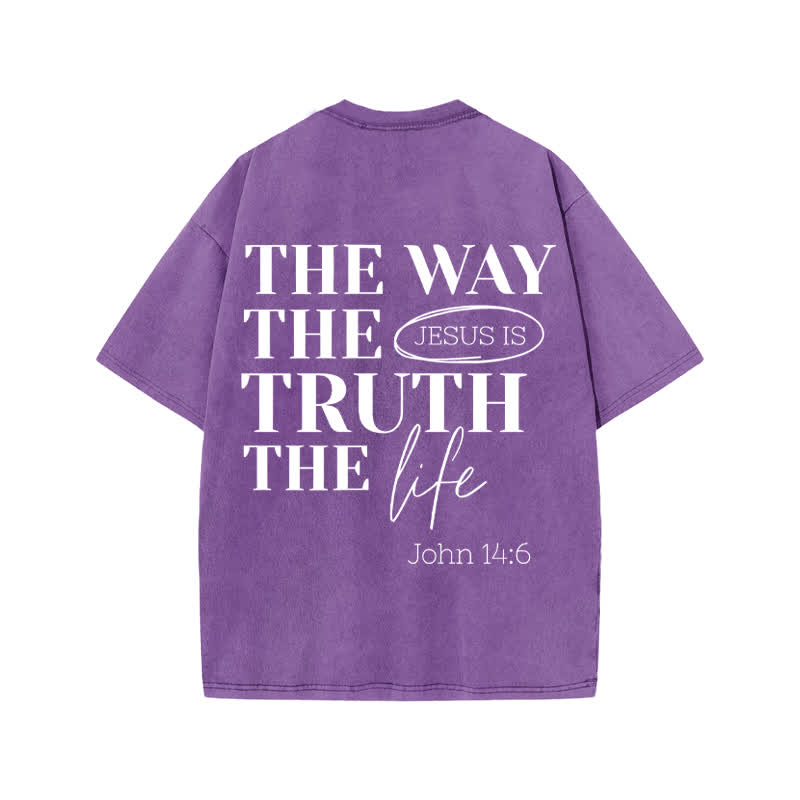Unisex Jesus Is The Way The Truth The Life John 14:6 Print Acid Washed T-shirt - Purple - US20-22(3XL) - image 9