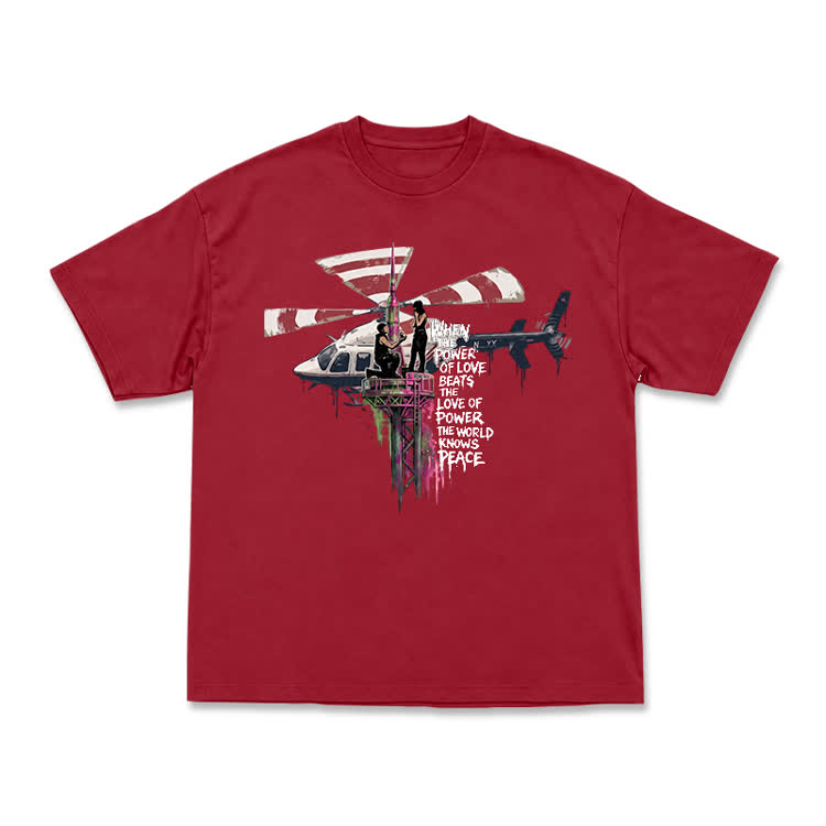 Power of Love Slogan Graffiti Print Streetwear T-Shirt - Red - US16-18(2XL) - image 13