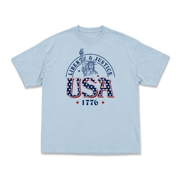 Liberty and Justice USA 1776 Patriotic Graphic T-Shirt - Light Blue - US16-18(2XL) - image 8