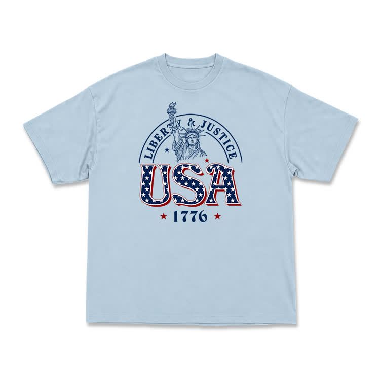 Liberty and Justice USA 1776 Patriotic Graphic T-Shirt - Light Blue - US16-18(2XL) - image 8