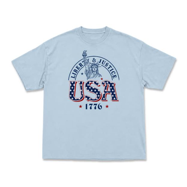 Liberty and Justice USA 1776 Patriotic Graphic T-Shirt - Light Blue - US16-18(2XL) - image 8