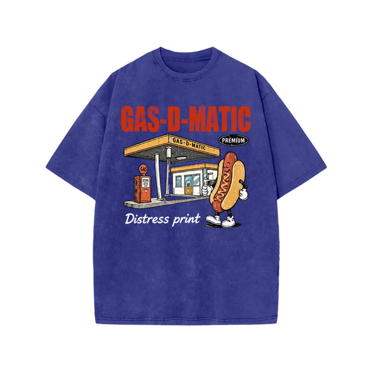 Vintage Gas-D-Matic Distressed Graphic Print Acid Washed T-shirt - Blue - US20-22(3XL) - image 3