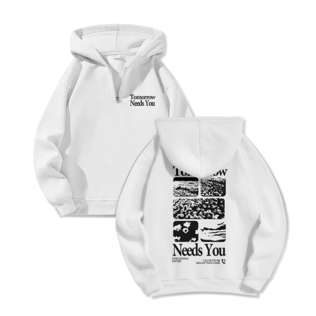Tomorrow Needs You Print Half Zip Hoodie - White - US32-34(5XL) - image 3