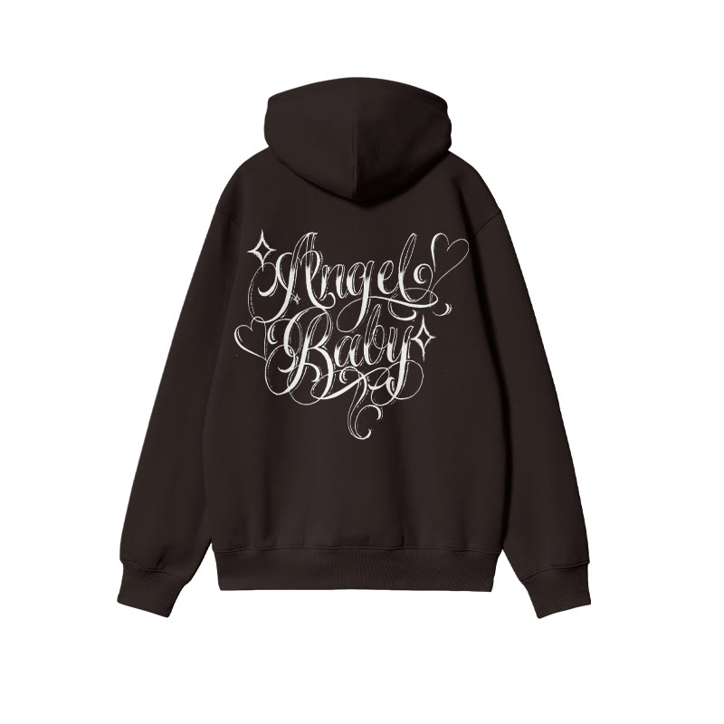Unisex Angel Baby Print Hoodie - Coffee - US16-18(2XL) - image 5