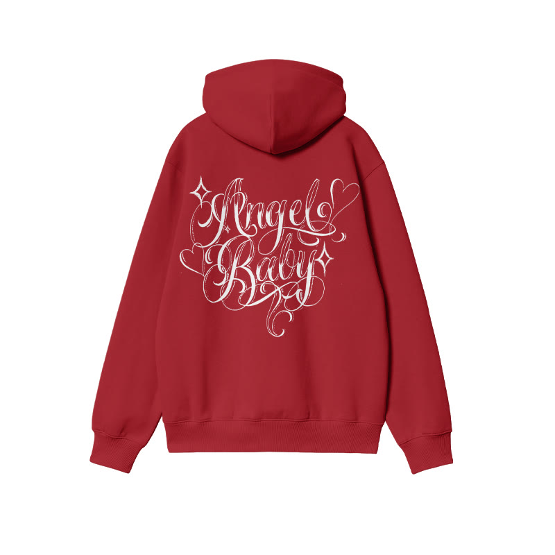 Unisex Angel Baby Print Hoodie - Red - US16-18(2XL) - image 7