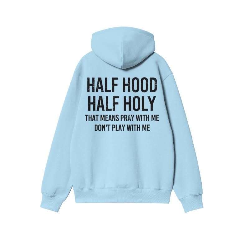 Unisex Half Hood Half Holy Print Hoodie - Light Blue - 2XL - image 7