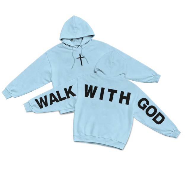 Walk With God Creative Back Print Hoodie - Blue - US16-18(2XL) - image 6