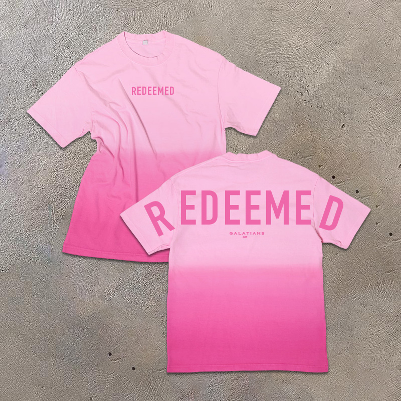 Unisex Redeemed Galatians 2:20 Print Ombre Acid Washed T-shirt - Pink - US24-26(4XL) - image 3