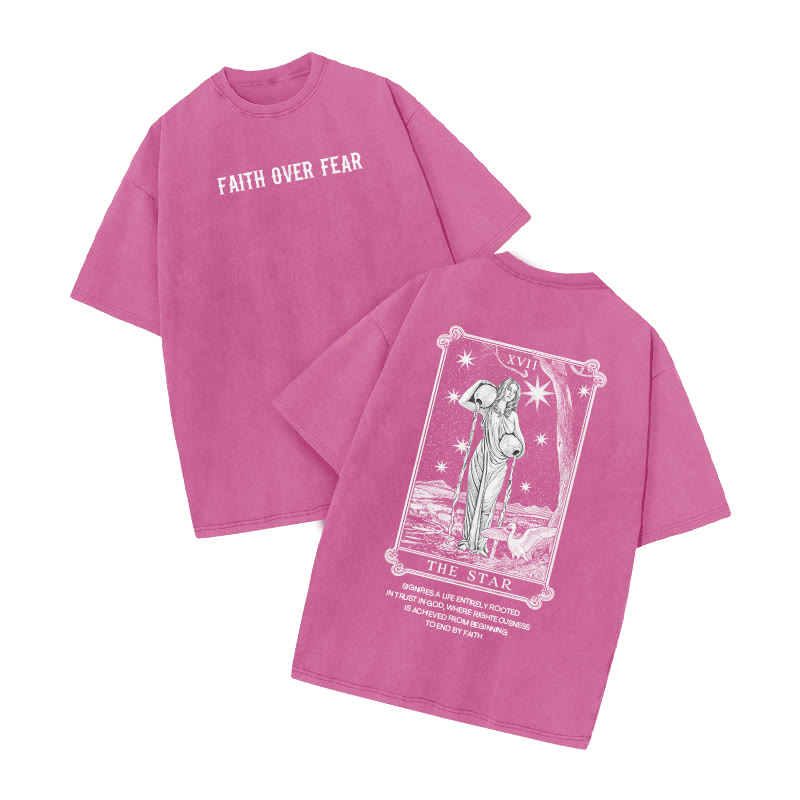 Tarot The Star Faith Over Fear Print Acid Washed T-shirt - Pink - US20-22(3XL) - image 6