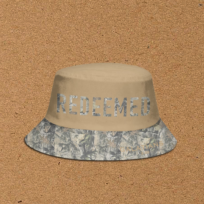 Redeemed Galatians 2:20 Dead Leaves Camouflage Patchwork Print Bucket Hat - Khaki - XL(62cm) - image 5
