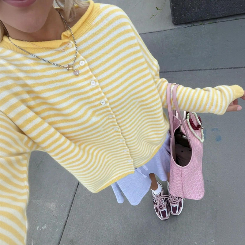 Women's Coastal Striped Knit Button Front Cardigan Sweater - Yellow - 3XL - image 13