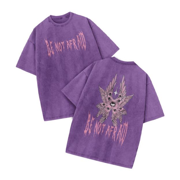 Be Not Afraid Print Acid Washed T-shirt - Purple - US20-22(3XL) - image 7