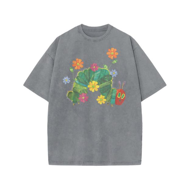 Playful Cartoon Floral Graphic Print Acid Washed T-Shirt - Grey - US20-22(3XL) - image 5