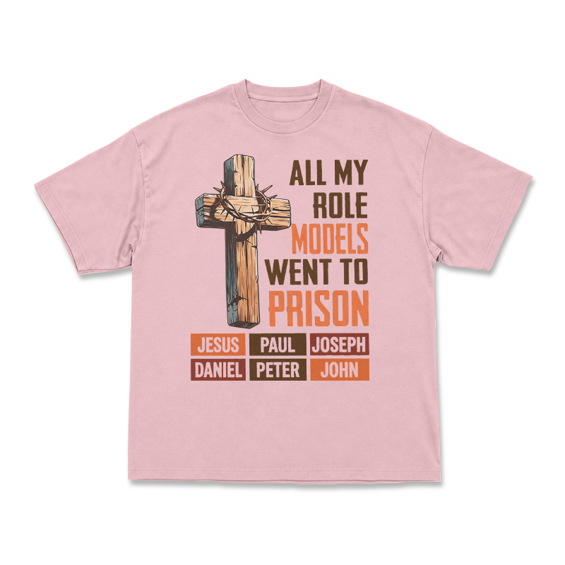 Cross and All My Role Models Went to Prison Statement Graphic T-Shirt - Pink - US16-18(2XL) - image 6