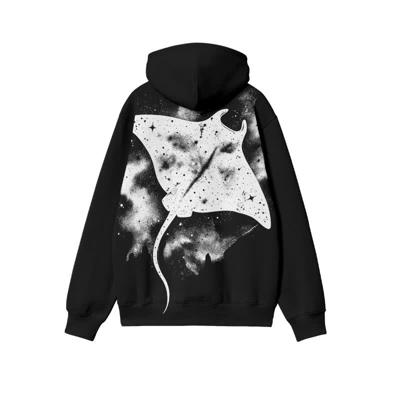 Streetwear Manta Ray Back Graphic Long Sleeve Print Casual Hoodie - Black - US32-34(5XL) - image 3