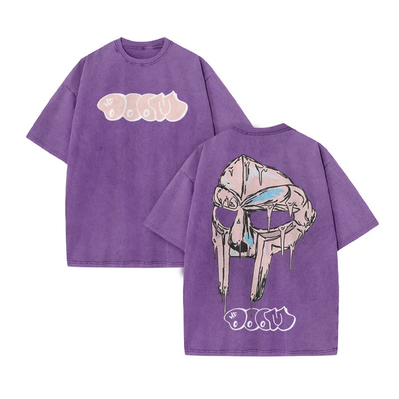 Melted Metal Mask Print Acid Washed T-shirt - Purple - US20-22(3XL) - image 10
