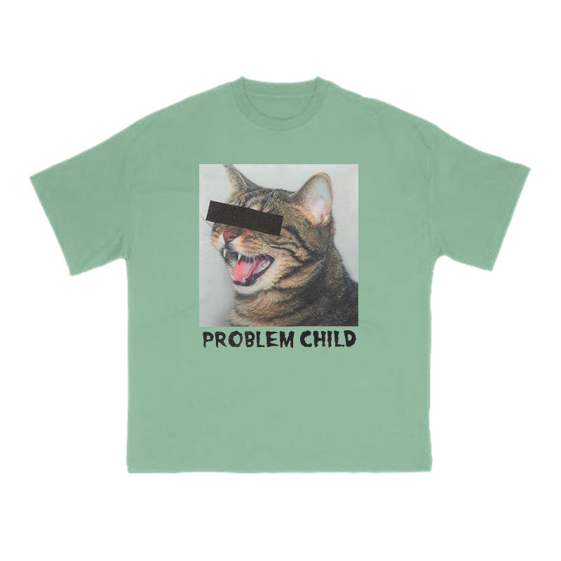 Unisex 100% Cotton Problem Child Cat Print T-shirt - Green - US16-18(2XL) - image 7