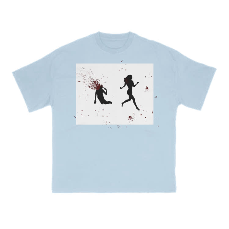 “Run Away”Girl Graphic Cotton Print T-shirt - Light Blue - US16-18(2XL) - image 5