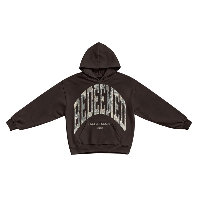 Dead Leaves Camouflage Redeemed Galatians 2:20 Print Causal Hoodie - Coffee - US16-18(2XL) - image 5