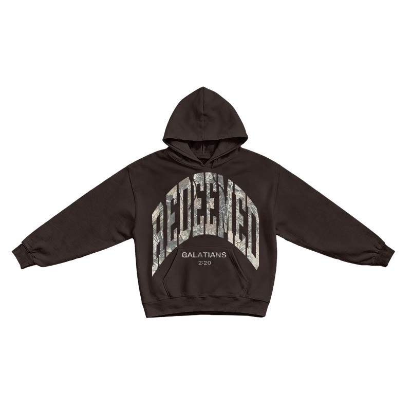 Dead Leaves Camouflage Redeemed Galatians 2:20 Print Causal Hoodie - Coffee - US16-18(2XL) - image 5