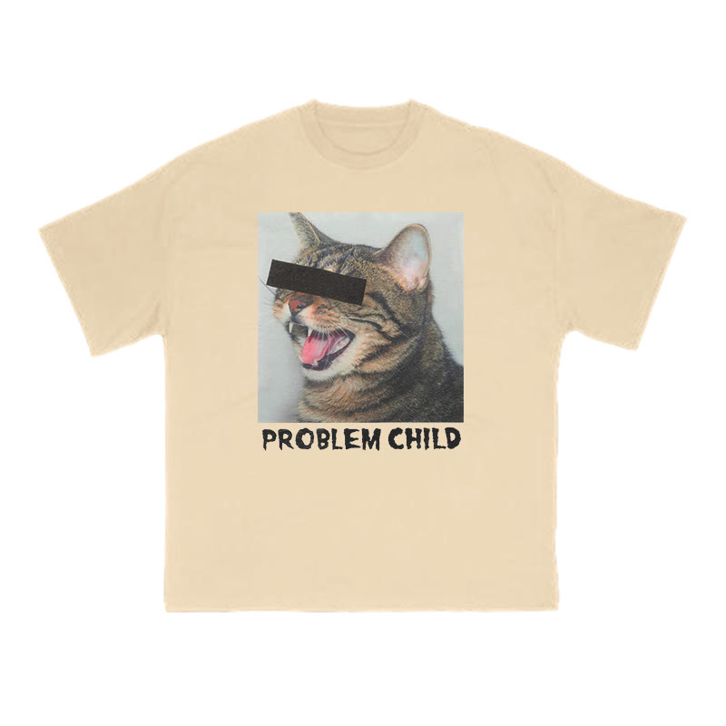 Unisex 100% Cotton Problem Child Cat Print T-shirt - Apricot - US16-18(2XL) - image 5