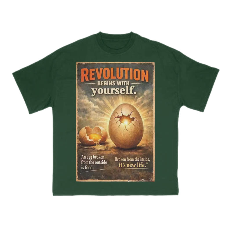 Revolution Begins With Yourself Print T-shirt - Green - US16-18(2XL) - image 9