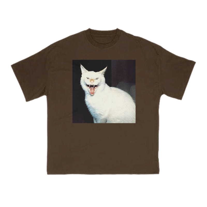 Unisex 100% Cotton Fierce Cat Print T-shirt - Coffee - US16-18(2XL) - image 6