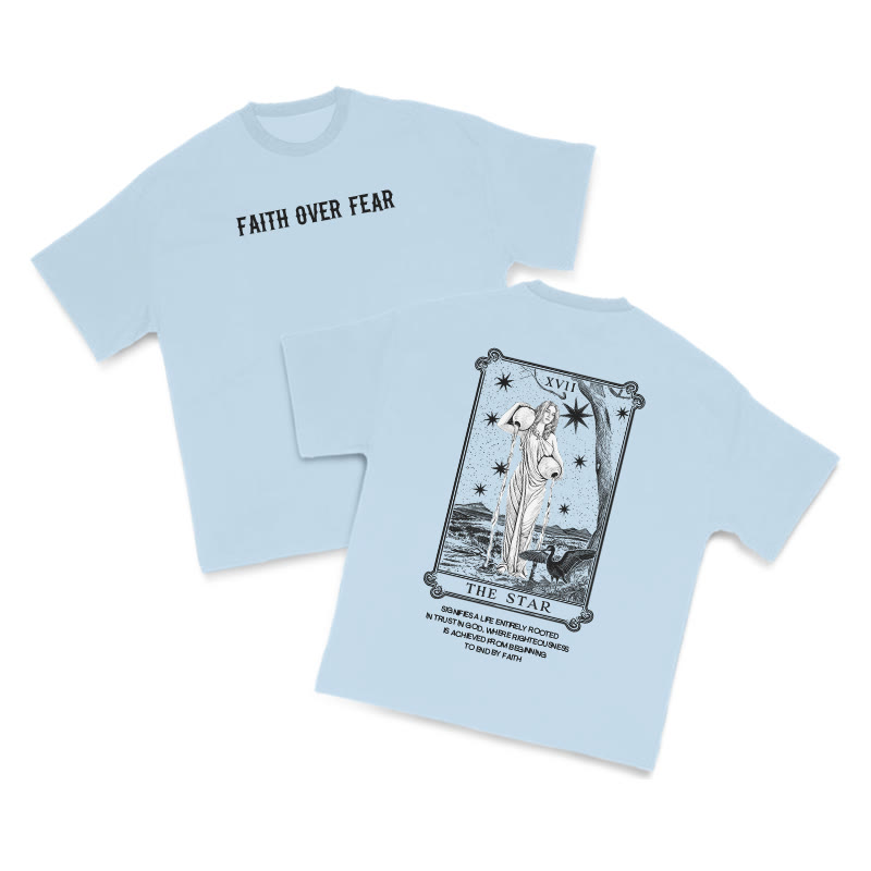 Tarot The Star Faith Over Fear Print T-shirt - Light Blue - US16-18(2XL) - image 9
