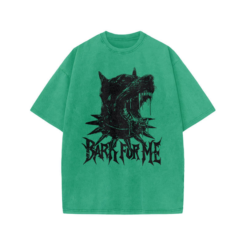 Roaring Mastiff Bark For Me Print Acid Washed T-shirt - Green - US20-22(3XL) - image 8