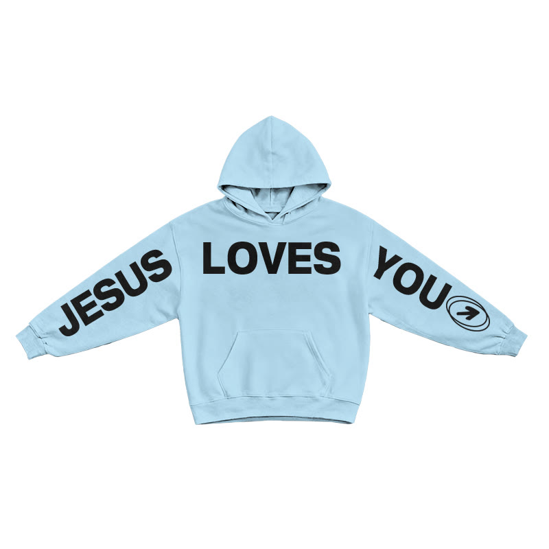 Jesus Loves You Creative Print Hoodie - Blue - US16-18(2XL) - image 7