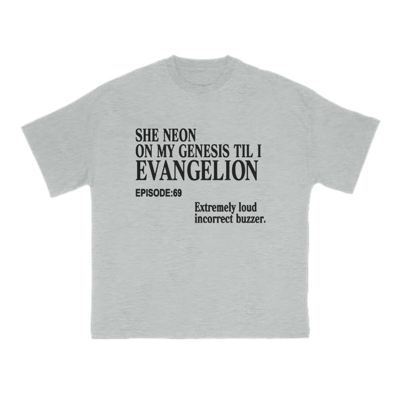 She Neon On My Genesis Til I Evangelion Print T-shirt - Grey - US16-18(2XL) - image 3