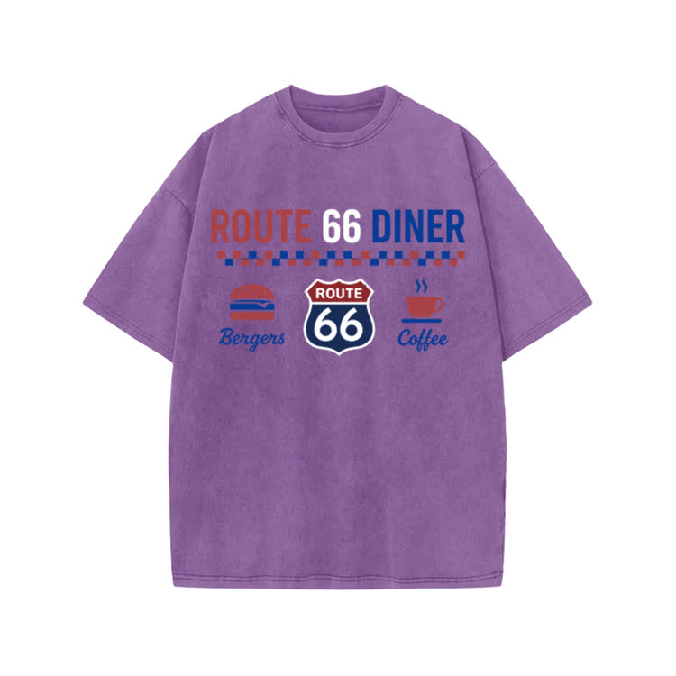 Route 66 Diner Vintage Graphic Print Acid Washed T-shirt - Purple - US20-22(3XL) - image 6