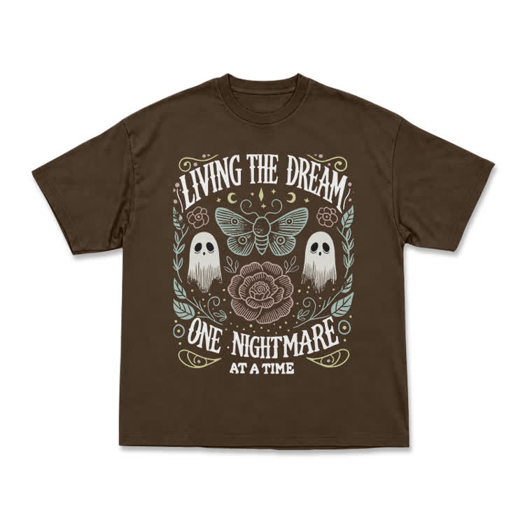 Living the Dream Gothic Ghost Print T-Shirt - Coffee - US16-18(2XL) - image 12