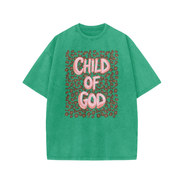 Child Of God Leopard Print Acid Washed T-shirt - Green - US20-22(3XL) - image 8