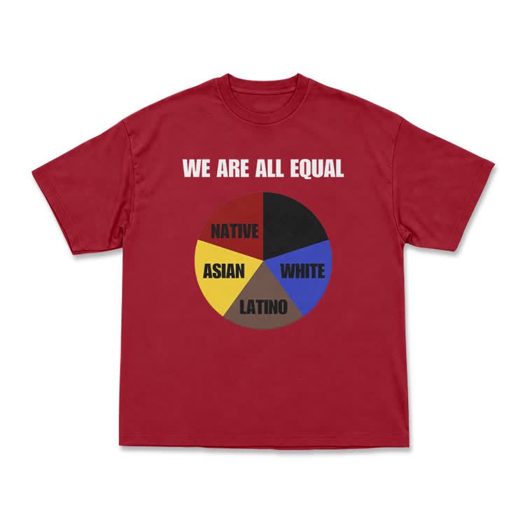 Casual We Are All Equal Graphic Crew Neck T Shirt - Red - US16-18(2XL) - image 11