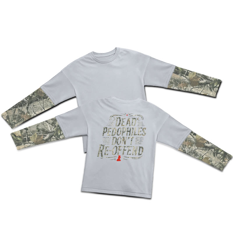 Dead Pedophiles Don't Re-offend Dead Leaves Camouflage Print Layered-style T-shirt  - Grey - 5XL - image 3