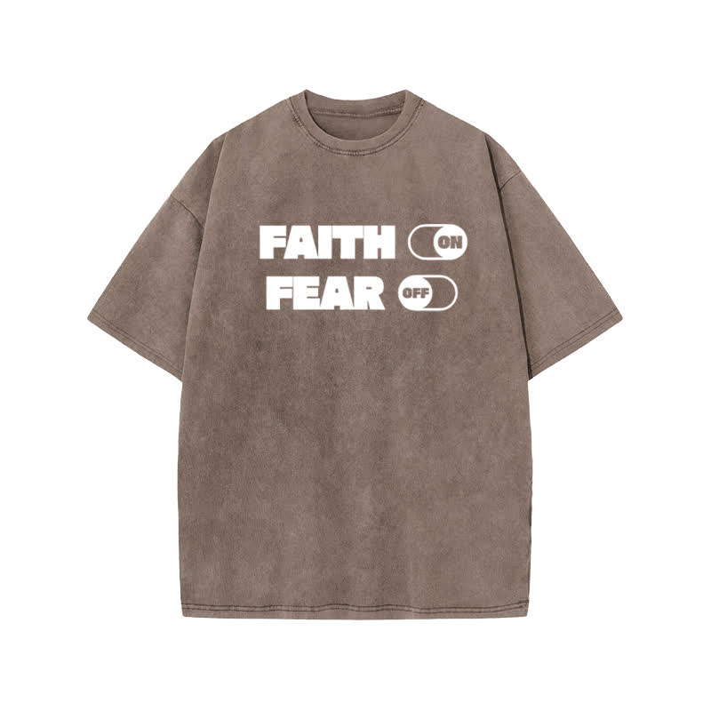 Unisex 100% Cotton Faith Switch Print Acid Washed T-shirt - Coffee - US20-22(3XL) - image 3