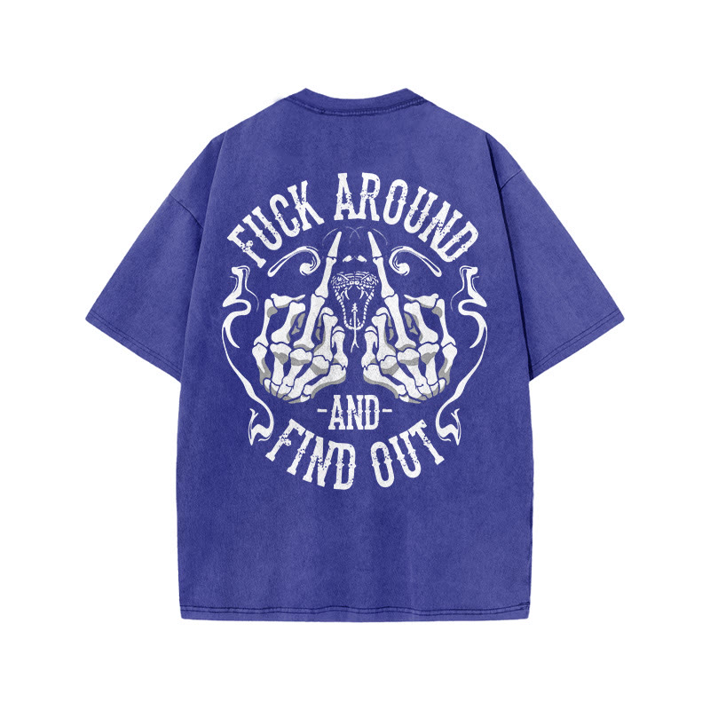 Gym 100% Cotton FIND OUT Print Acid Washed T-shirt - Blue - US20-22(3XL) - image 7