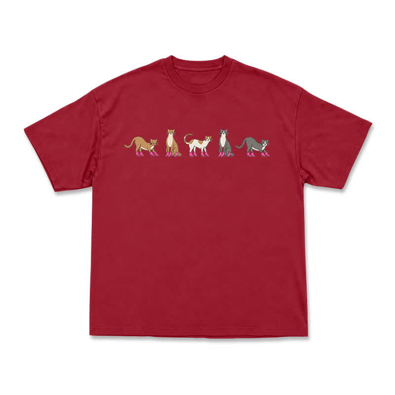 Minimal Graphic Cat Row Boxy Short Sleeve Everyday T-Shirt - Red - US16-18(2XL) - image 8