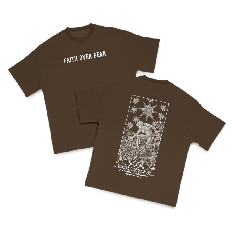 Faith Over Fear Tarot The Star Print T-shirt - Coffee - US16-18(2XL) - image 6
