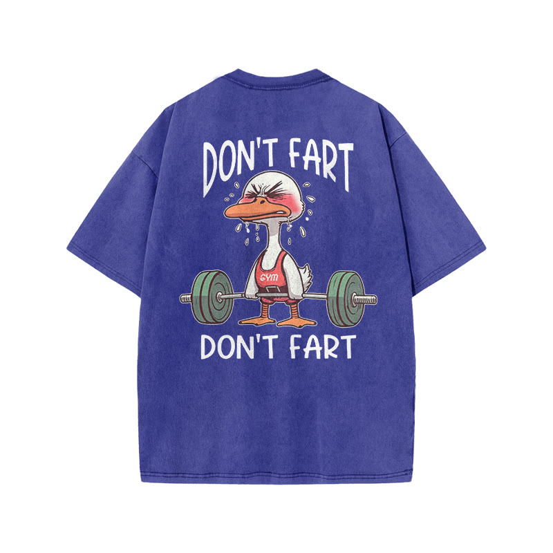 100% Cotton DON'T FART Gym Print Acid Washed T-shirt - Blue - US20-22(3XL) - image 7