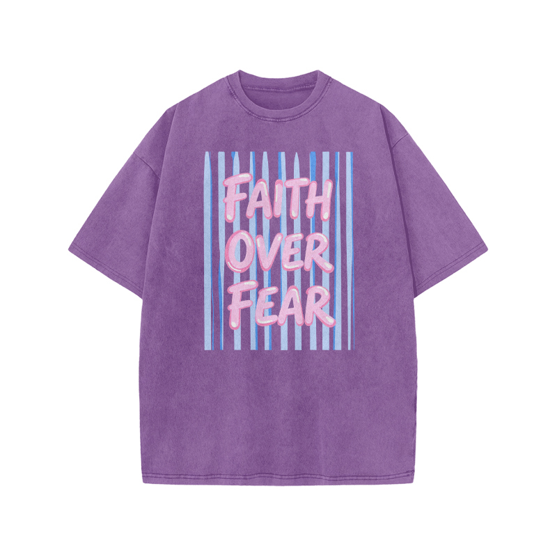 Faith Over Fear Stripe Print Acid Washed T-shirt - Purple - US20-22(3XL) - image 7