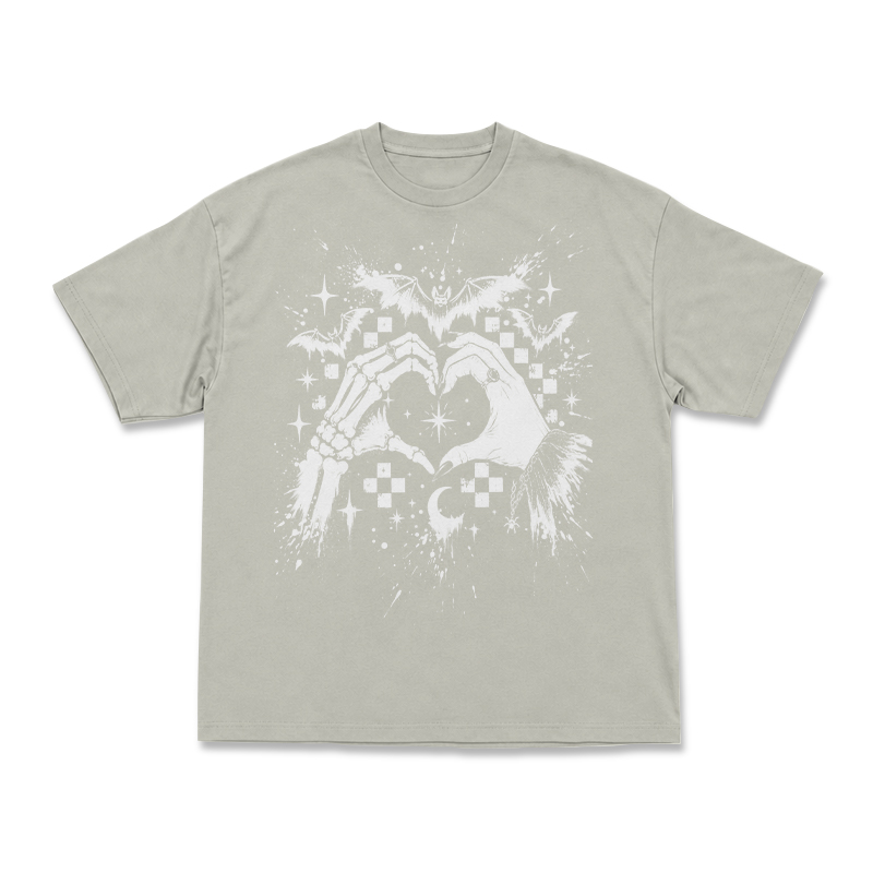 Gothic Skeleton Hand Heart Round Neck Graphic Print T-Shirt - Warm Grey - US16-18(2XL) - image 5