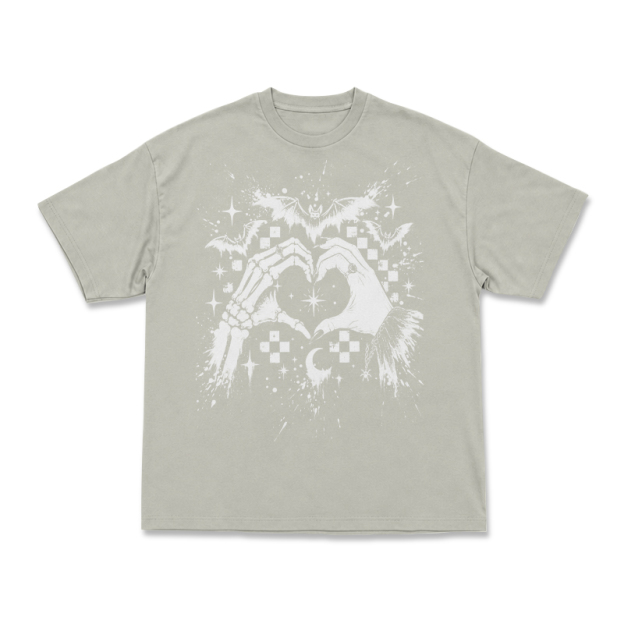 Gothic Skeleton Hand Heart Round Neck Graphic Print T-Shirt - Warm Grey - US16-18(2XL) - image 5