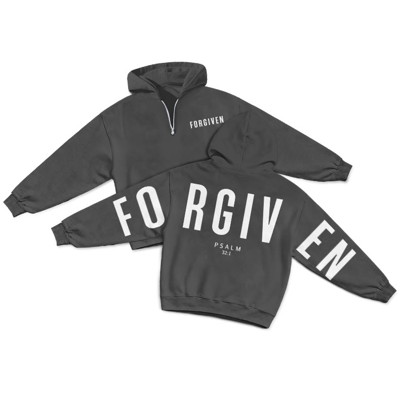 Forgiven Psalm 32:1 Print Half Zip Hoodie - Dark Grey - US32-34(5XL) - image 12